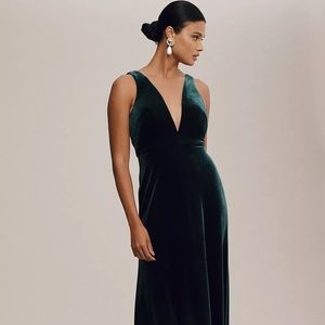 Jenny Yoo Bridesmaid Logan Dress in Emerald Velvet Size 6